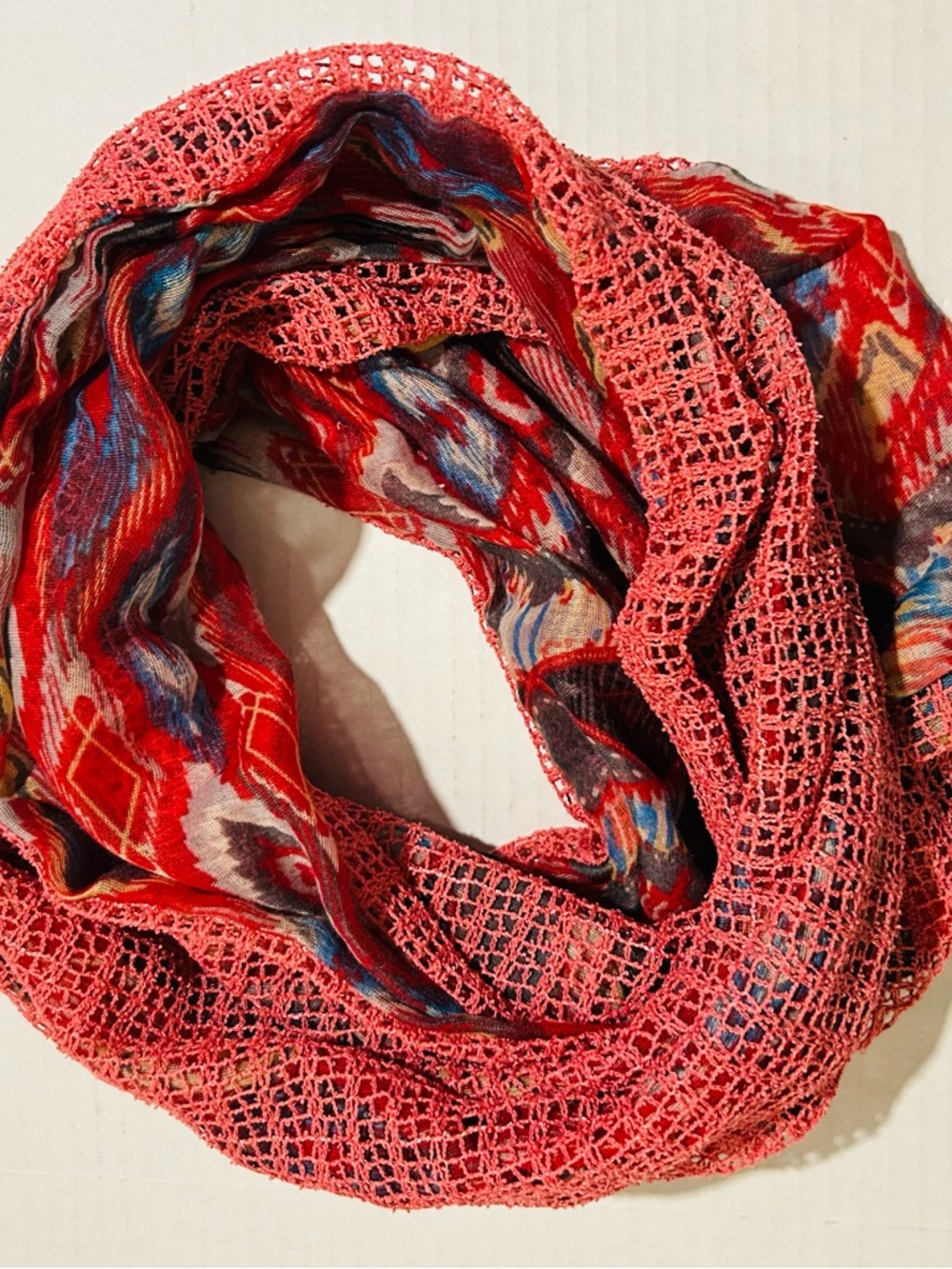 Mudd Vintage Infinity Scarf Red Dual Layer Gauze Weave Y2K Boho Chic Festival